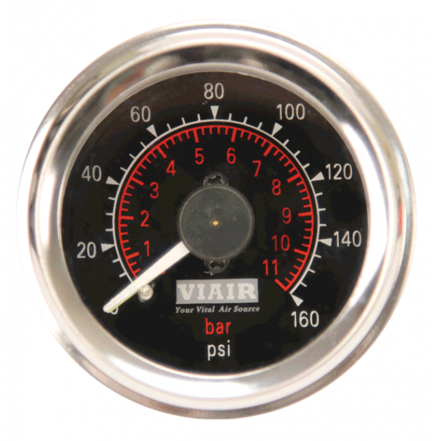 Манометр VIAIR 2 160 PSI, 2 контура, с подсветкой, черный